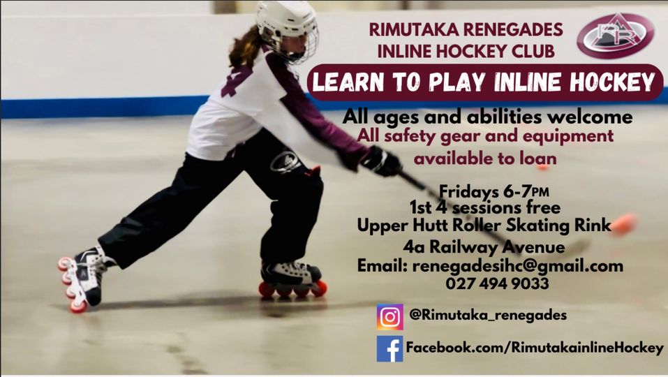 Learn to play inline hockey: Fridays, 6.00 pm – 7.00&nbsp;pm